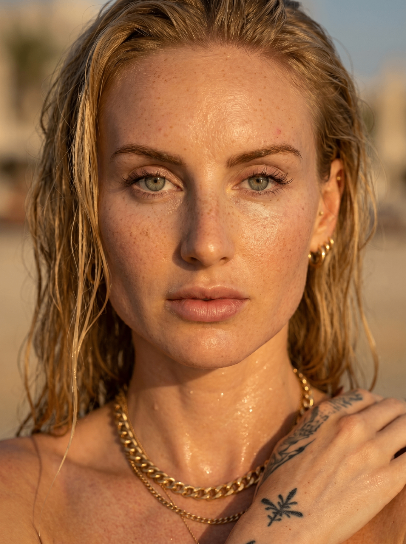 Karina in warm golden-hour light, thoughtful and calm